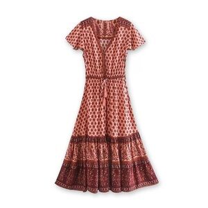 Bohme Coral and Burgundy Maxi Dress